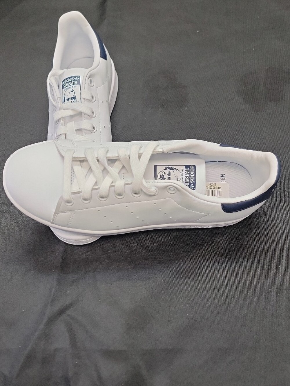adidas Stan Smith White and Navy Low-Top Sneakers - Picture 3 of 5